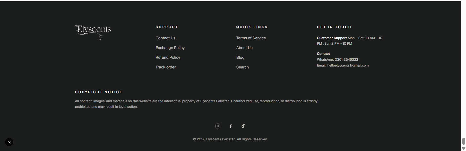Elyscents — Footer